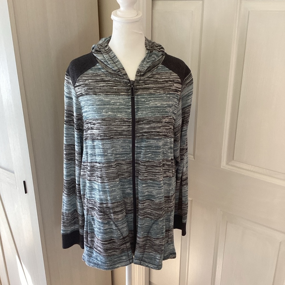 Silverwear Striped Gray/Teal/Black Women's Hoodie Sz 1x